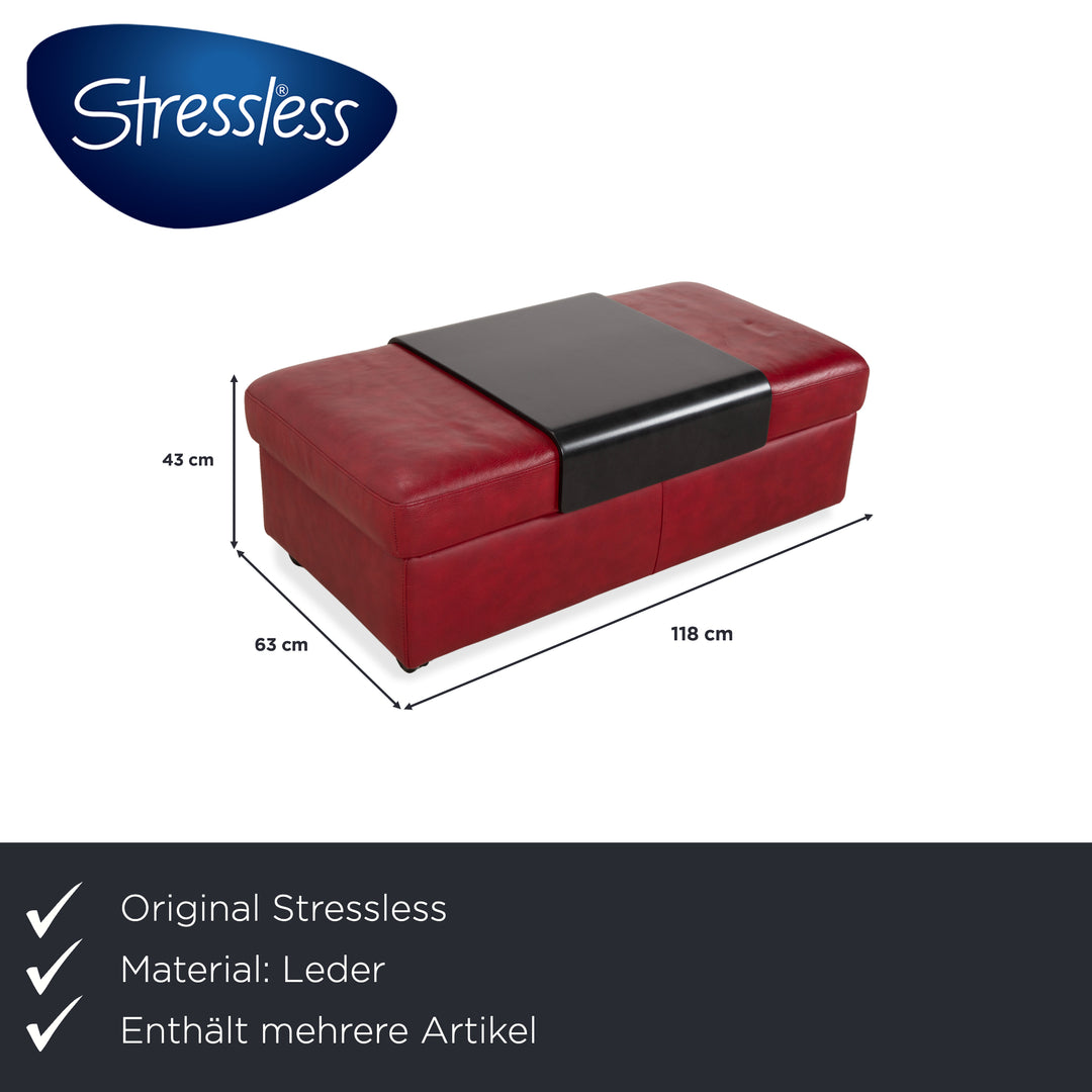 Canapé quatre places Stressless Arion, pouf, double pouf, rouge, fonction manuelle, compartiment de rangement