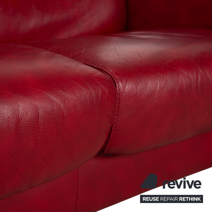 Canapé quatre places Stressless Arion, pouf, double pouf, rouge, fonction manuelle, compartiment de rangement