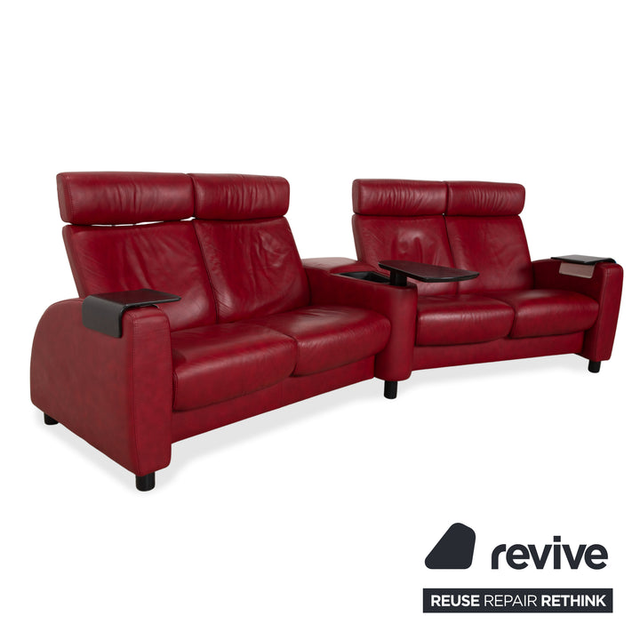 Stressless Arion Viersitzer Sofa Hocker Doppelhocker Rot manuelle Funktion Staufach