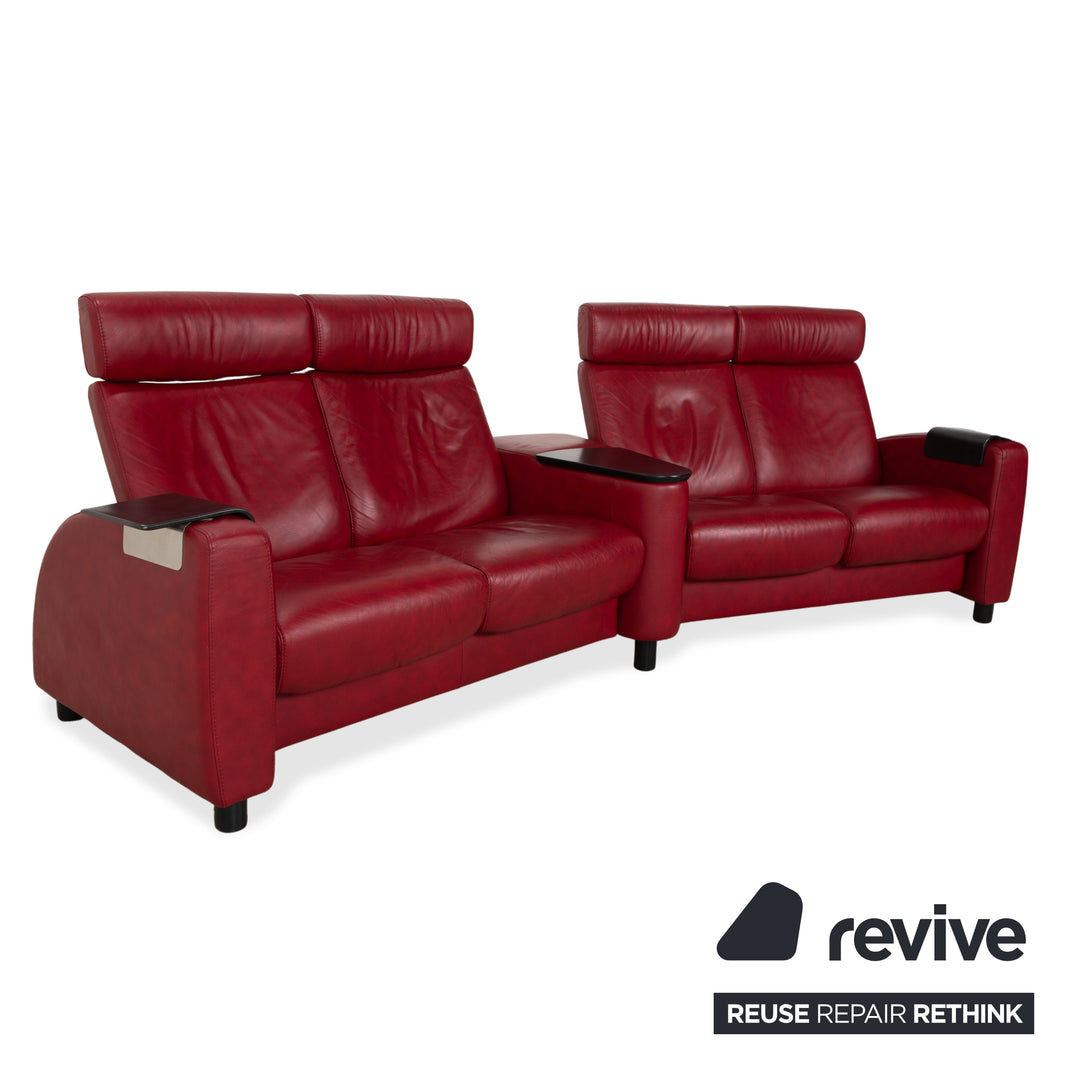 Stressless Arion four-seater sofa, ottoman, double ottoman, red, manual function, storage compartment