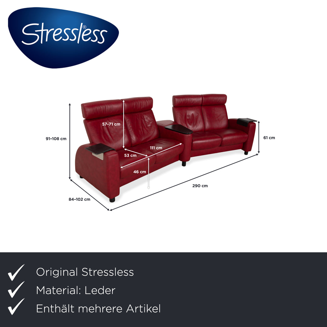 Canapé quatre places Stressless Arion, pouf, double pouf, rouge, fonction manuelle, compartiment de rangement