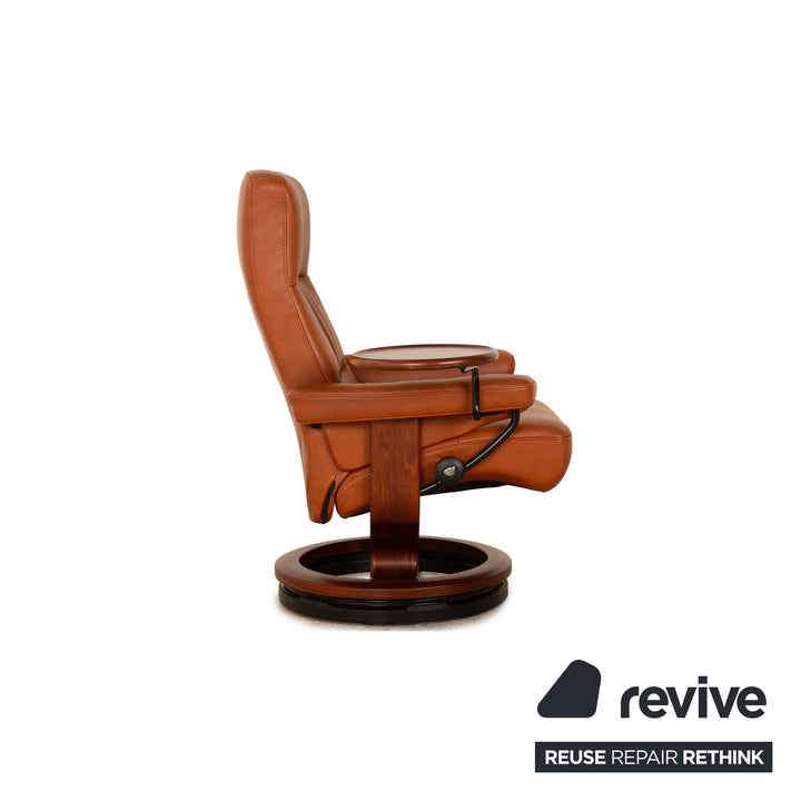 Stressless Atlantic Leather Armchair Brown Manual Function Relax Chair Table Storage