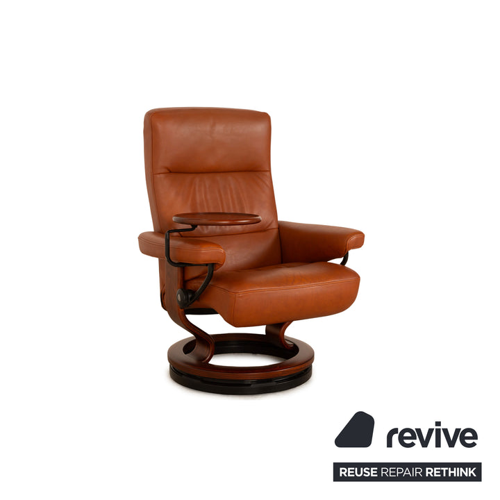 Stressless Atlantic Leather Armchair Brown Manual Function Relax Chair Table Storage