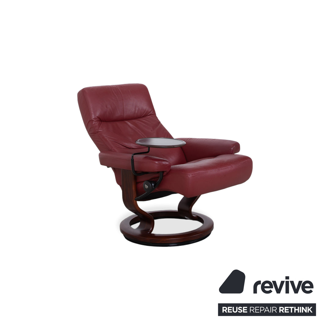 Stressless Atlantic Leder Sessel mit Hocker Rot Echtleder Stuhl Relax Funktion und Ablage