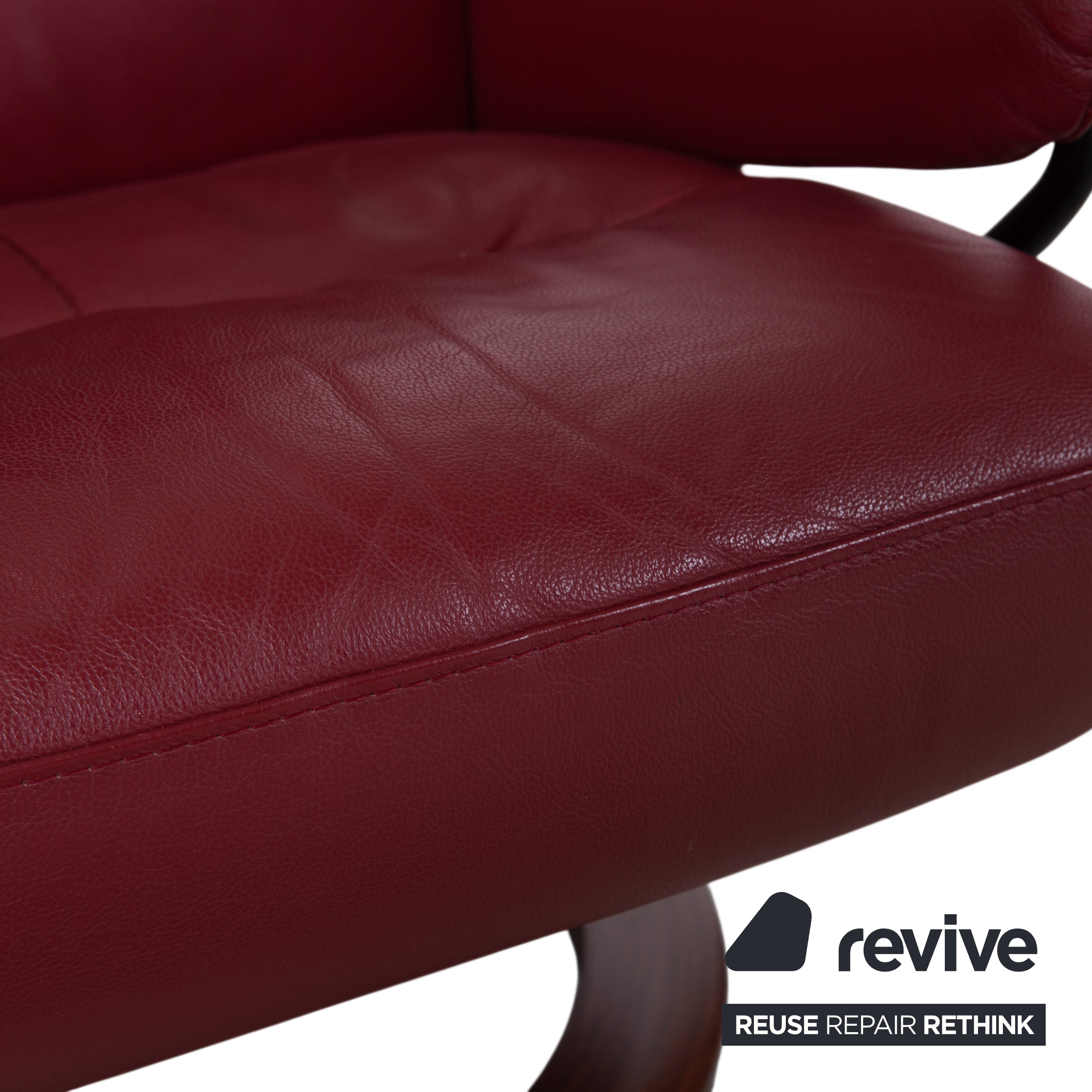 Stressless Atlantic Leather Armchair with Ottoman Red Genuine Leather Chair Recline Function