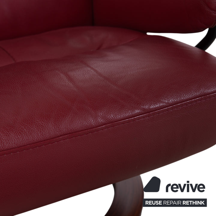 Stressless Atlantic Leather Armchair with Ottoman Red Genuine Leather Chair Recline Function