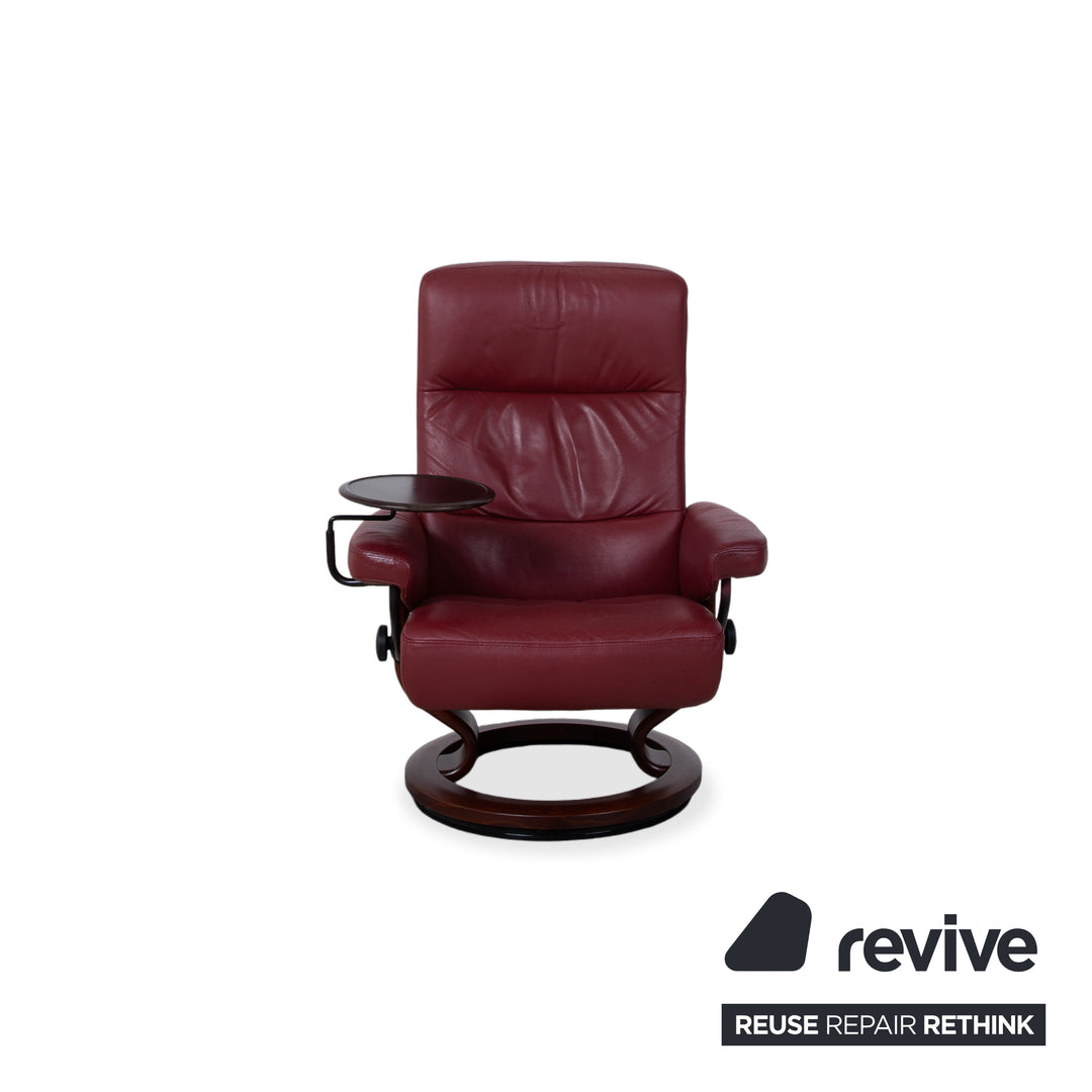 Stressless Atlantic Leder Sessel mit Hocker Rot Echtleder Stuhl Relax Funktion und Ablage