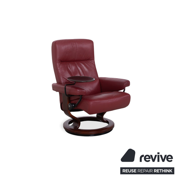 Stressless Atlantic Leder Sessel mit Hocker Rot Echtleder Stuhl Relax Funktion und Ablage