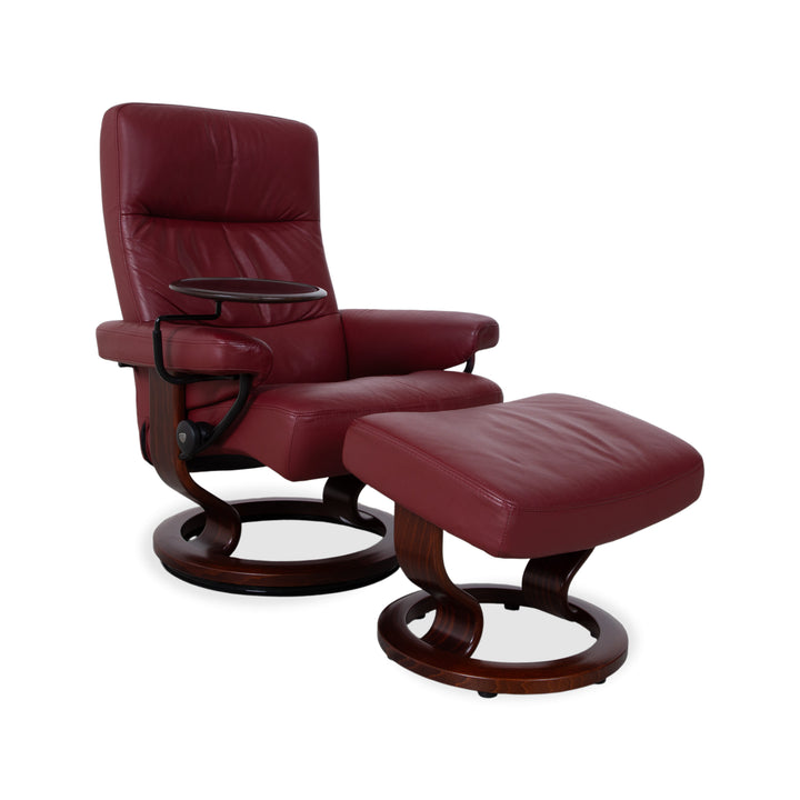 Stressless Atlantic Leder Sessel mit Hocker Rot Echtleder Stuhl Relax Funktion und Ablage