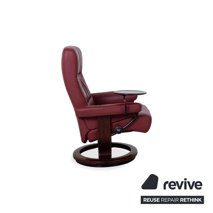 Stressless Atlantic Leder Sessel mit Hocker Rot Echtleder Stuhl Relax Funktion und Ablage