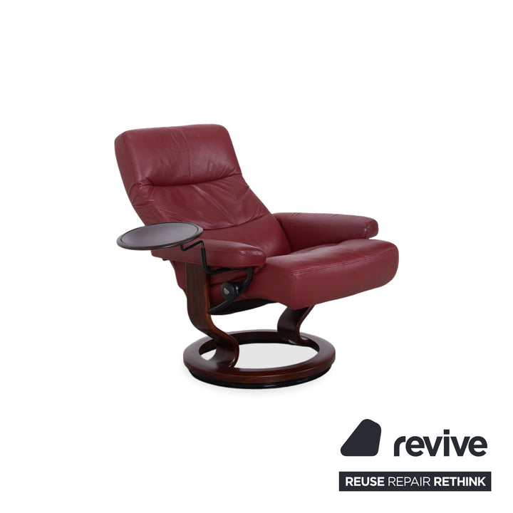 Stressless Atlantic Leder Sessel mit Hocker Rot Echtleder Stuhl Relax Funktion und Ablage