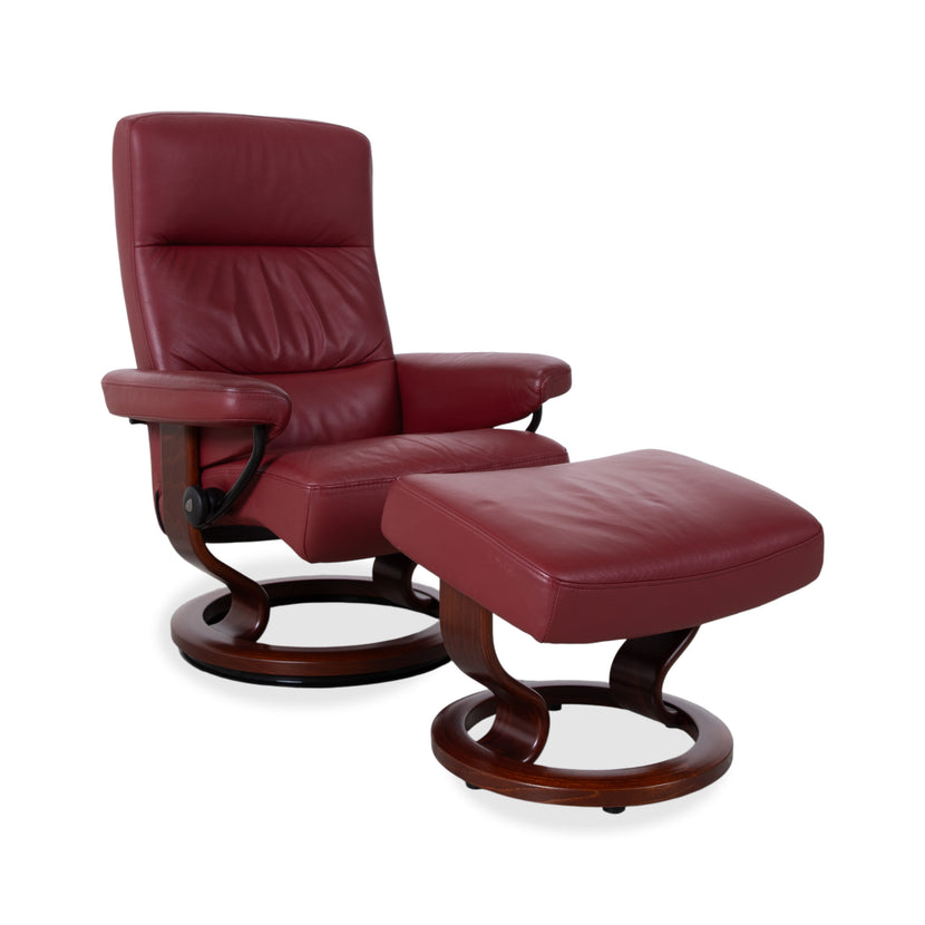 Stressless Atlantic Leather Armchair with Ottoman Red Genuine Leather Chair Recline Function