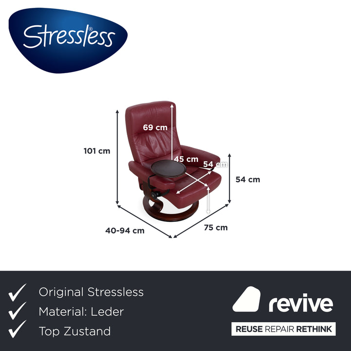 Stressless Atlantic Leder Sessel mit Hocker Rot Echtleder Stuhl Relax Funktion und Ablage