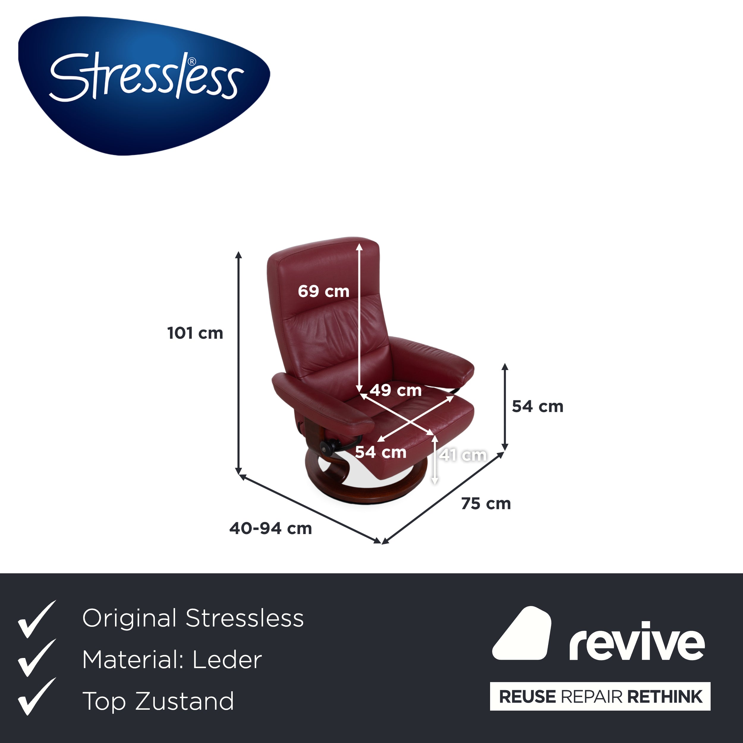 Stressless Atlantic Leather Armchair with Ottoman Red Genuine Leather Chair Recline Function