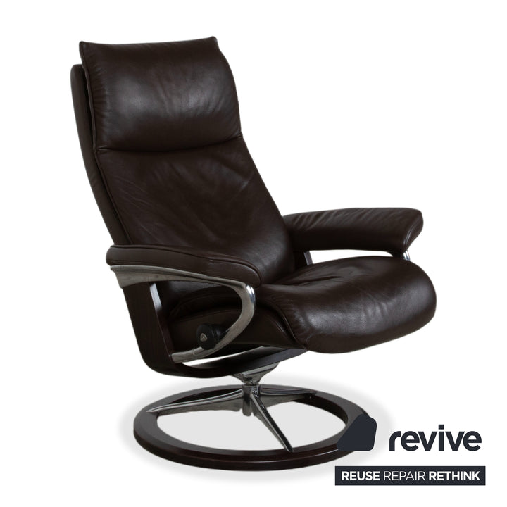 Stressless Aura Leder Sessel Braun Mokka manuelle Funktion Relaxfunktion inkl. Hocker