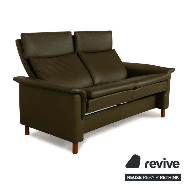 Stressless Aurora Leather Two Seater Dark Green Manual Function Sofa Couch