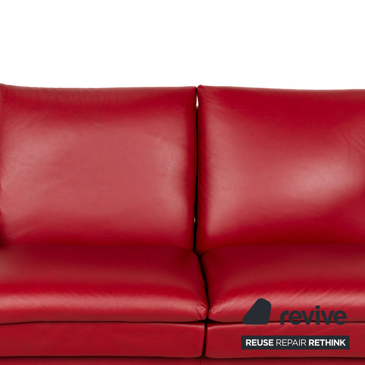 Stressless Aurora Leather Two Seater Red Manual Function Sofa Couch