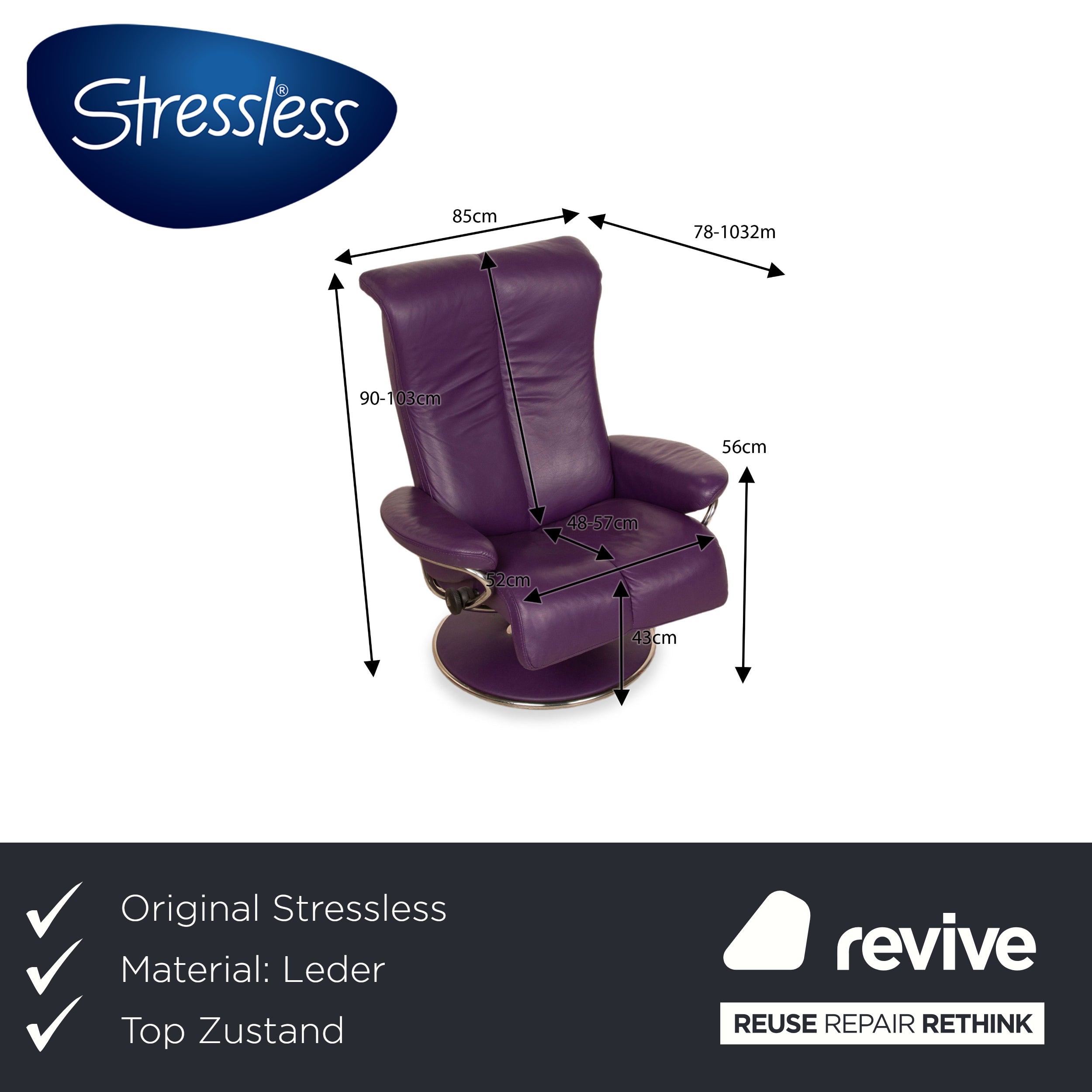 Fauteuil en cuir Stressless Blues violet fonction manuelle avec tabouret