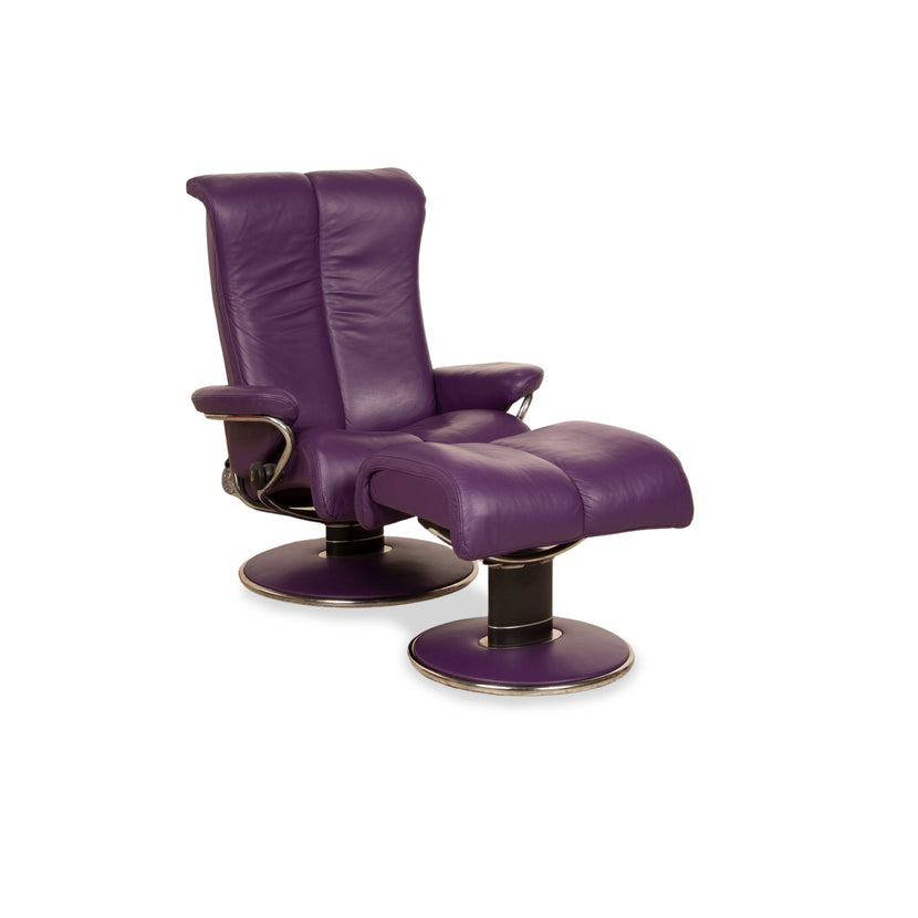 Fauteuil en cuir Stressless Blues violet fonction manuelle avec tabouret