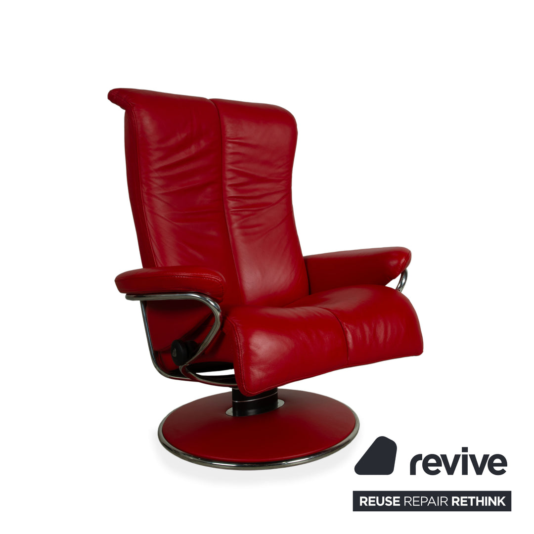 Stressless Blues Leder Sessel Rot inkl. Hocker manuelle Relaxfunktion