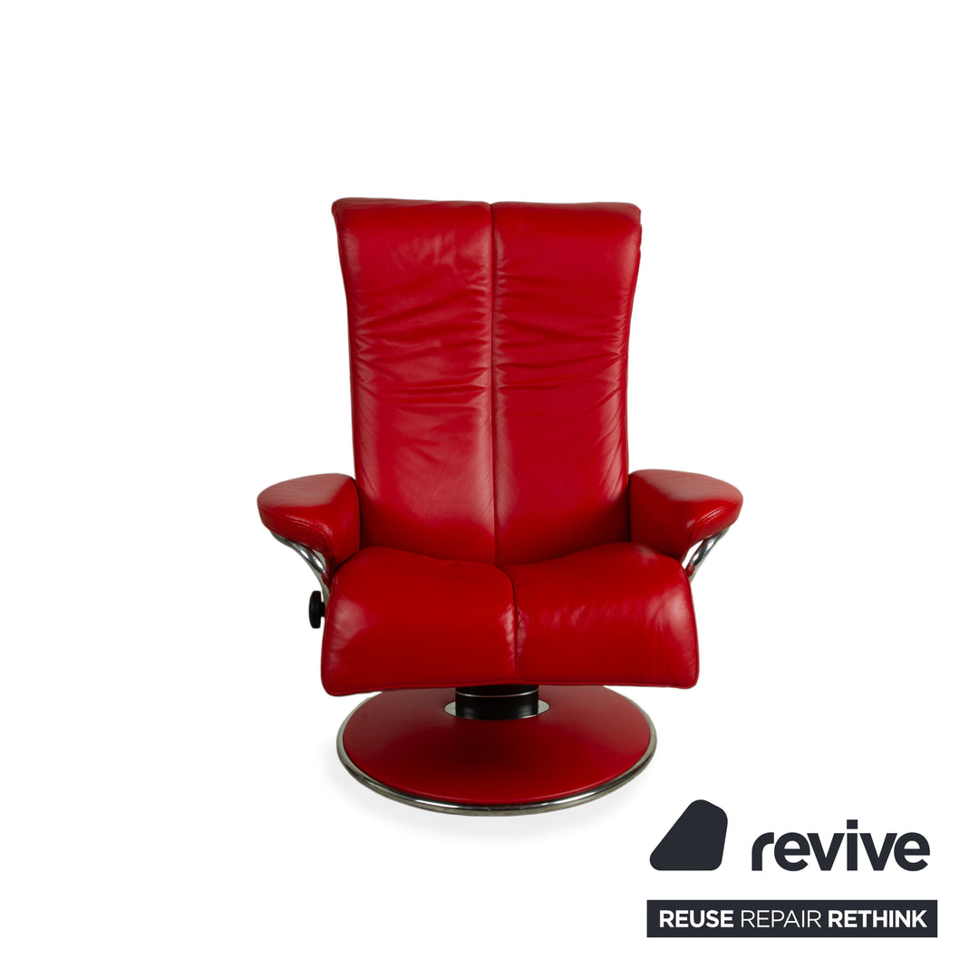 Stressless Blues Leder Sessel Rot inkl. Hocker manuelle Relaxfunktion