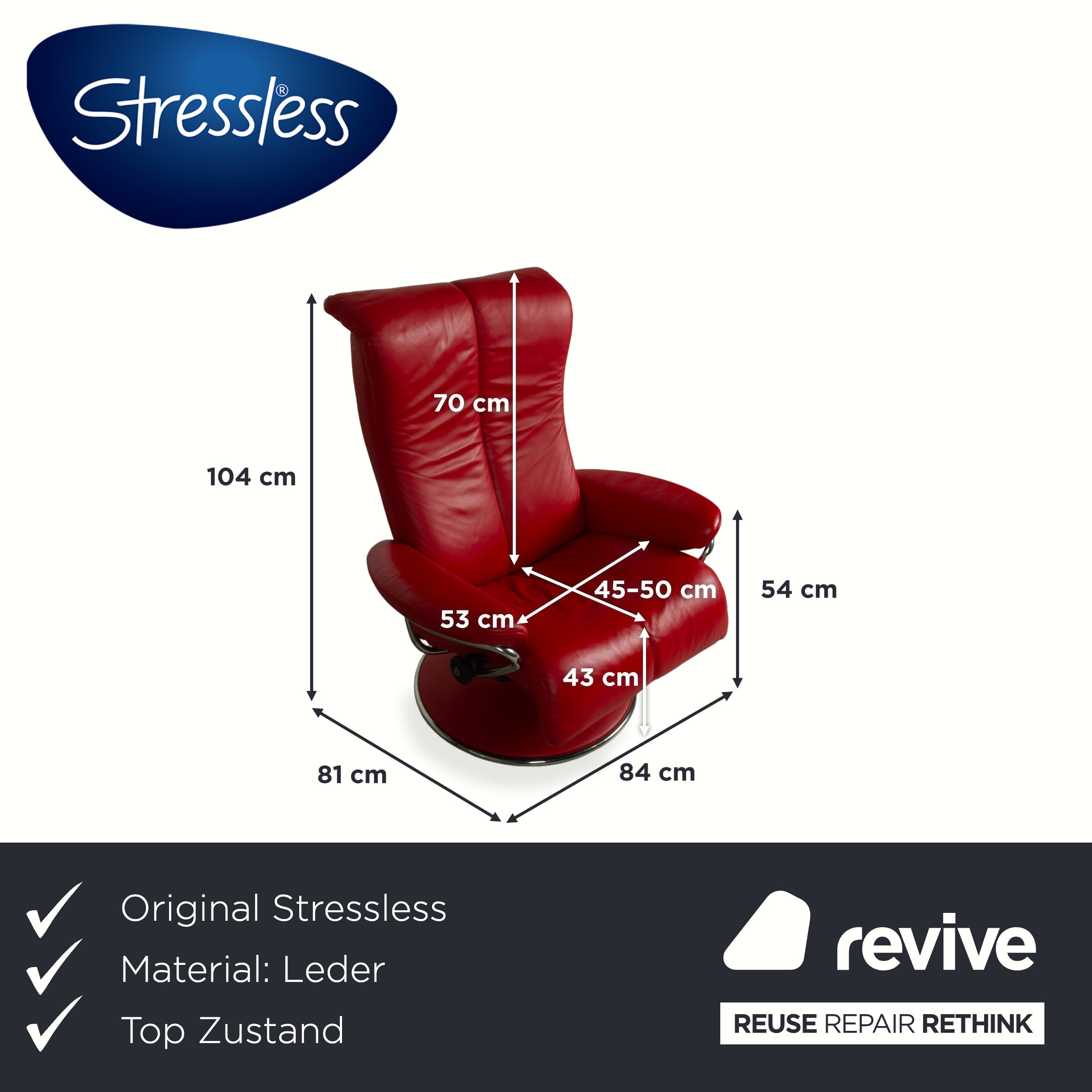 Stressless Blues Leder Sessel Rot inkl. Hocker manuelle Relaxfunktion