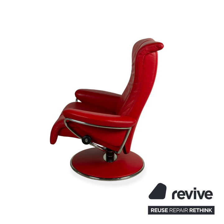 Stressless Blues Leather Recliner Red incl. Footstool, Manual Reclining Function