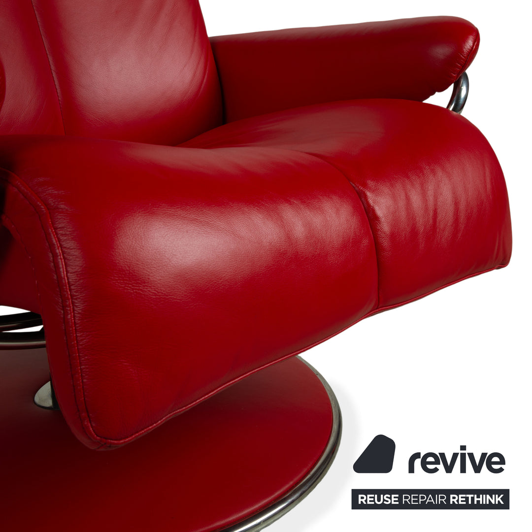 Stressless Blues Leder Sessel Rot inkl. Hocker manuelle Relaxfunktion