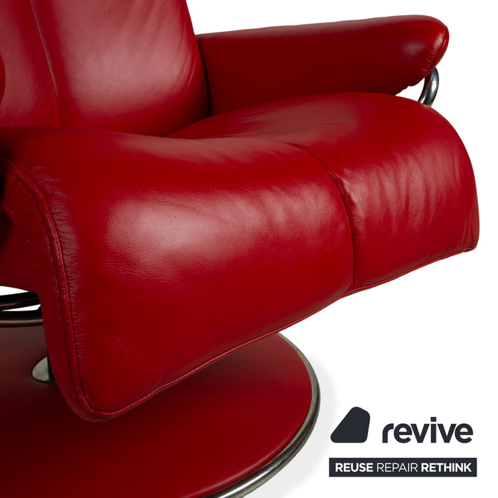 Stressless Blues Leather Recliner Red incl. Footstool, Manual Reclining Function