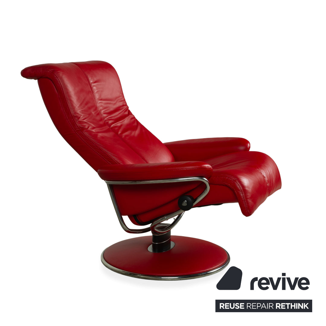 Stressless Blues Leather Recliner Red incl. Footstool, Manual Reclining Function