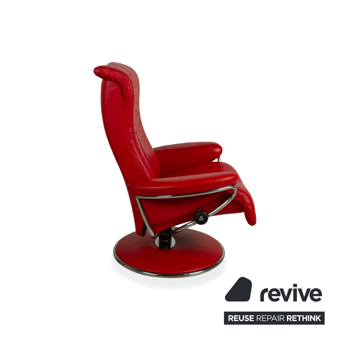 Stressless Blues Leder Sessel Rot inkl. Hocker manuelle Relaxfunktion