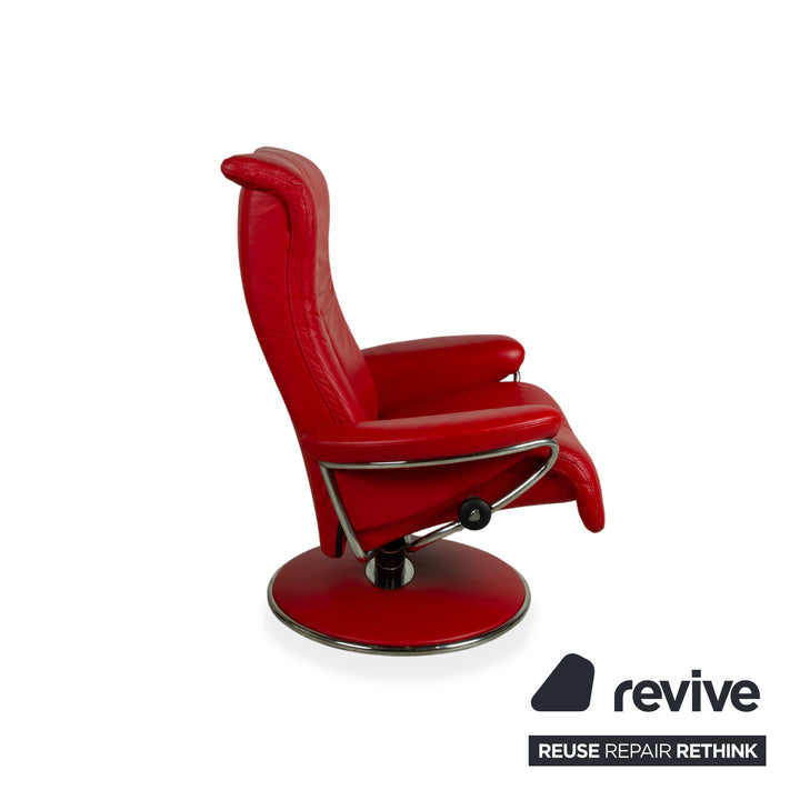 Stressless Blues Leather Recliner Red incl. Footstool, Manual Reclining Function