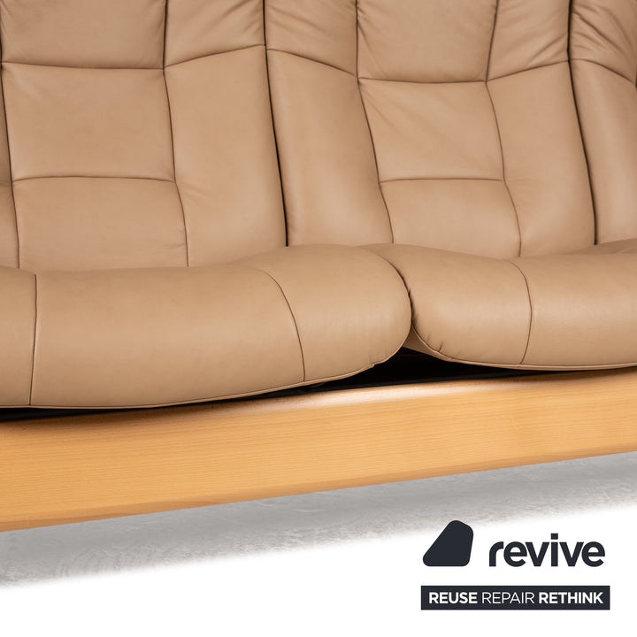 Stressless Buckingham Leather Three Seater Beige Sofa Couch