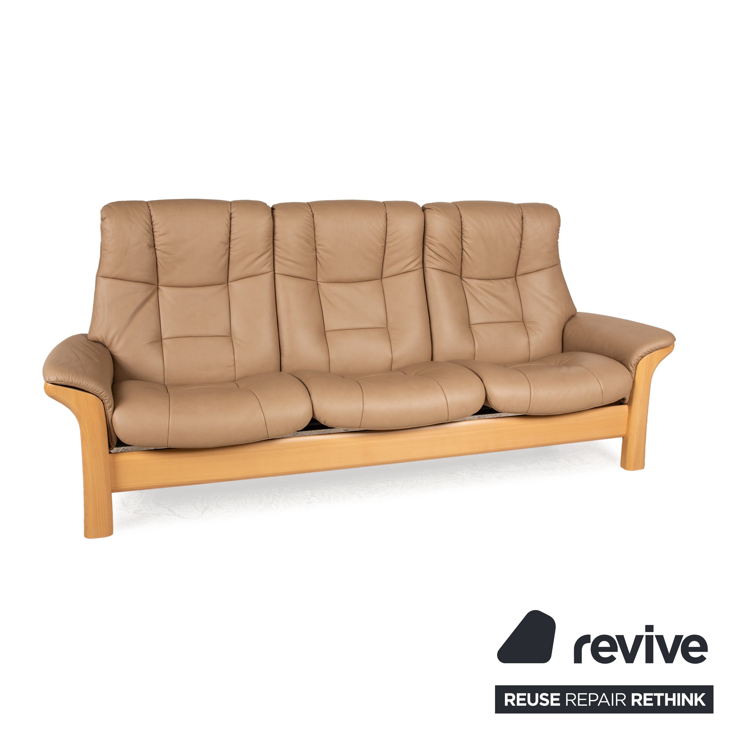 Stressless Buckingham Leather Three Seater Beige Sofa Couch