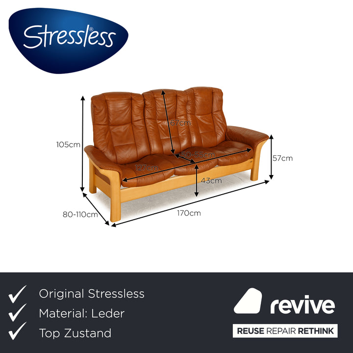 Stressless Buckingham Leather Three Seater Brown Sofa Couch Manual Function