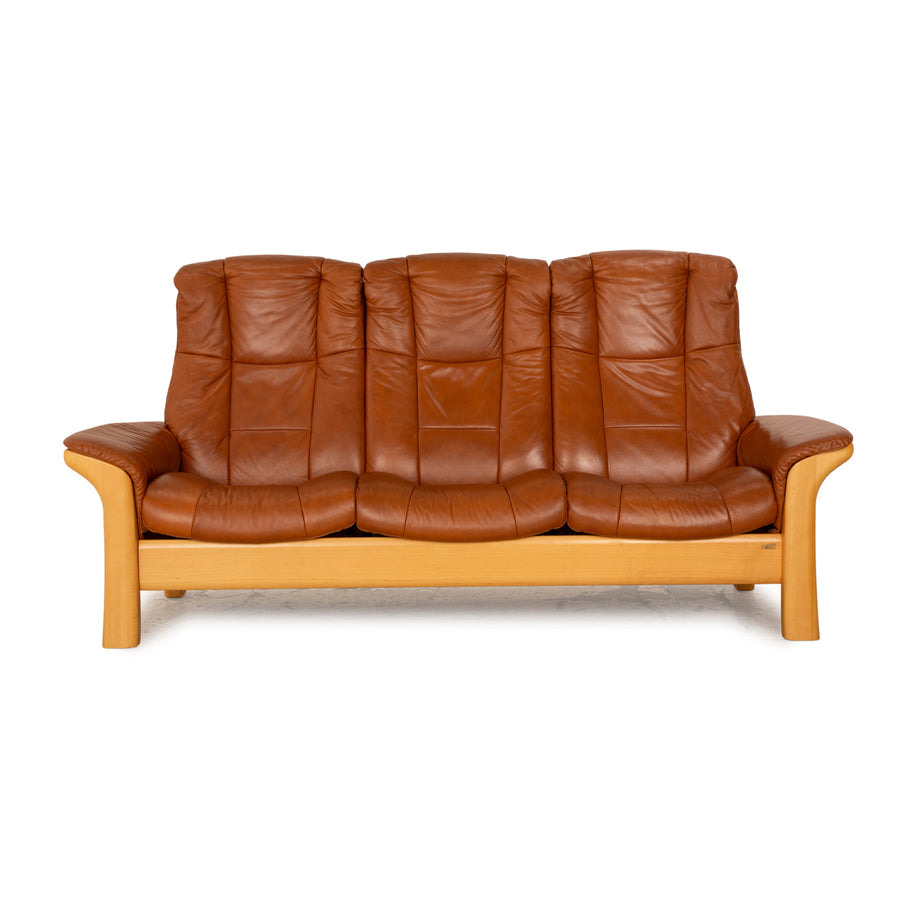 Stressless Buckingham Leather Three Seater Brown Sofa Couch Manual Function