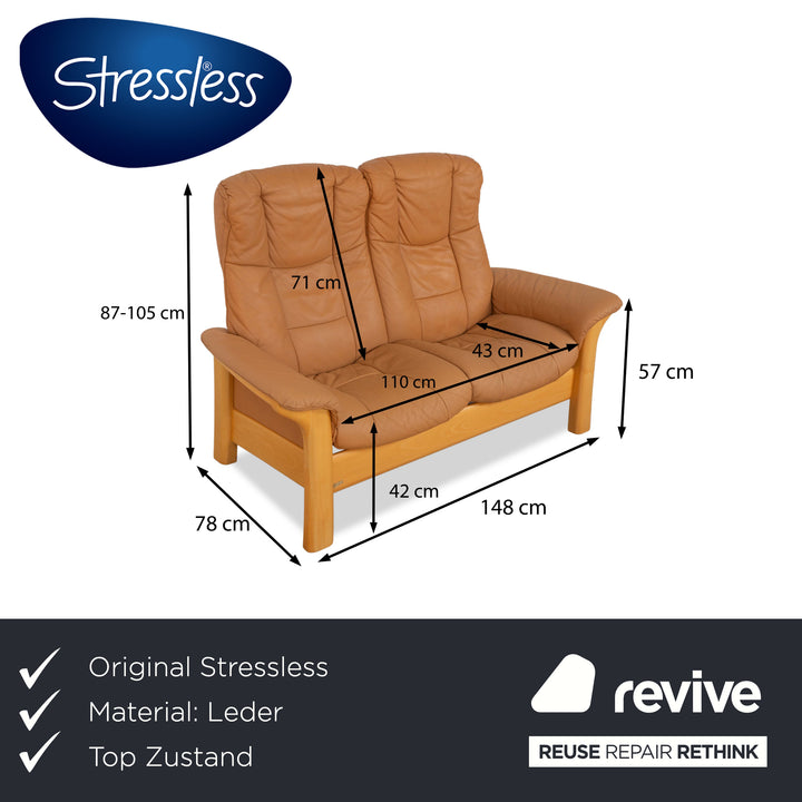 Stressless Buckingham Leder Zweisitzer Sofa Couch Braun Beige Cognac manuelle Funktion