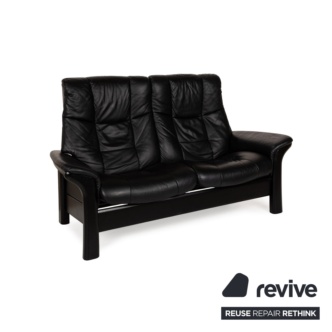 Stressless Buckingham Leather Two Seater Black Sofa Couch manual function