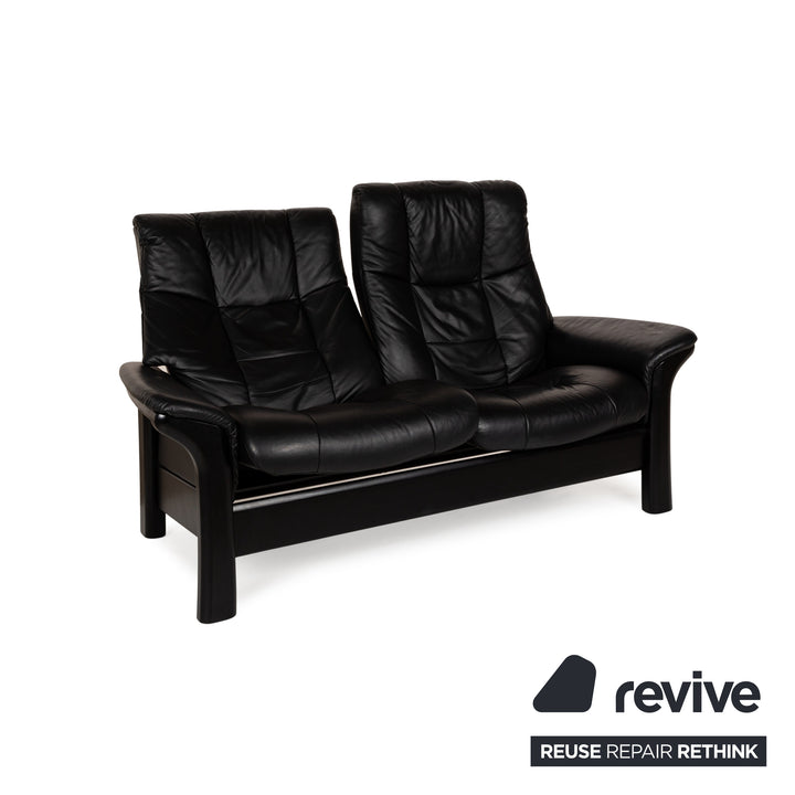 Stressless Buckingham Leather Two Seater Black Sofa Couch manual function