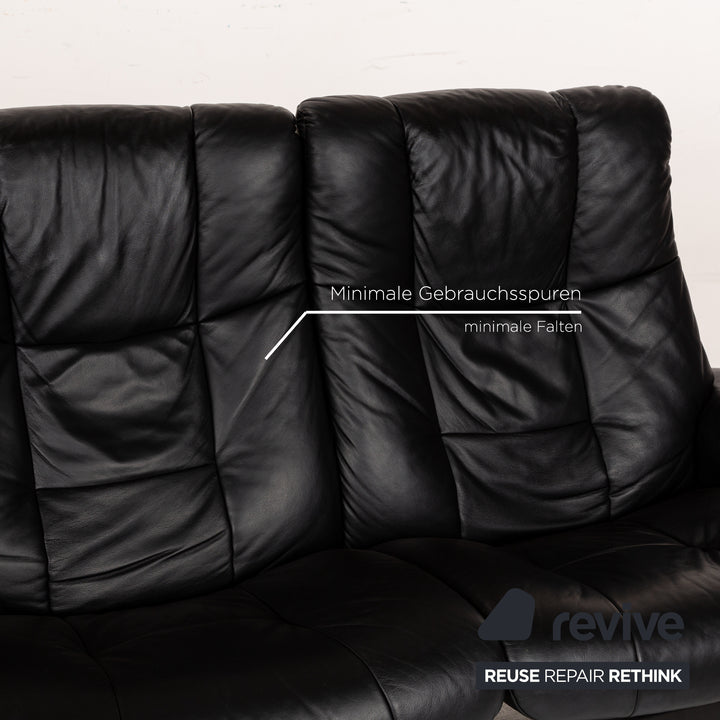 Stressless Buckingham Leather Two Seater Black Sofa Couch manual function