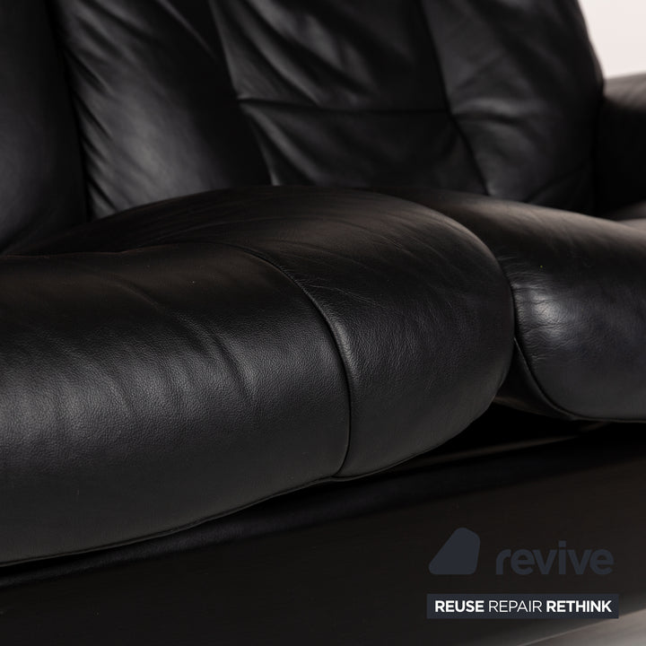 Stressless Buckingham Leather Two Seater Black Sofa Couch manual function