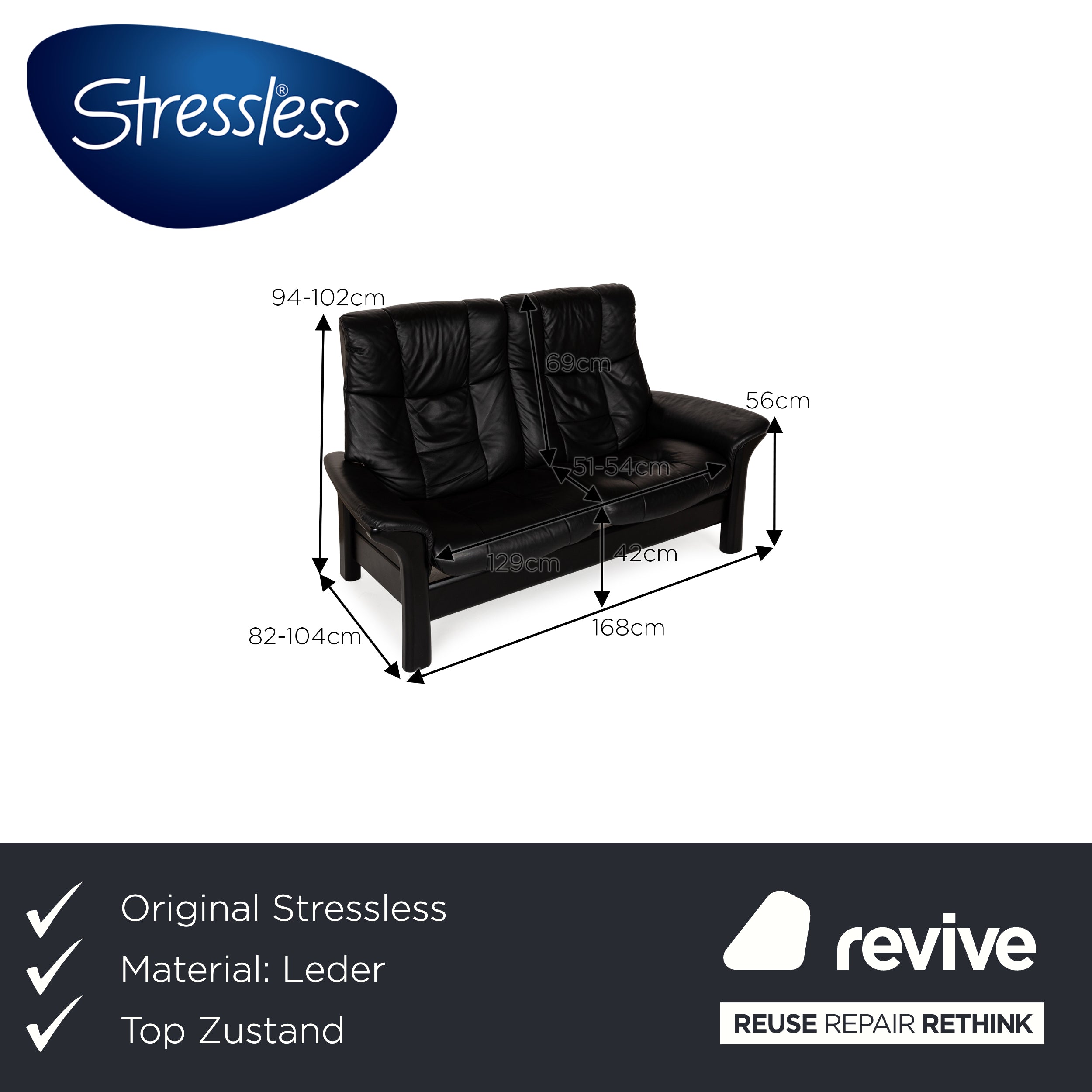 Stressless Buckingham Leder Zweisitzer Schwarz Sofa Couch manuelle Funktion