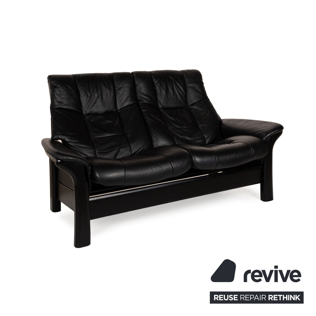 Stressless Buckingham Leather Two Seater Black Sofa Couch manual function