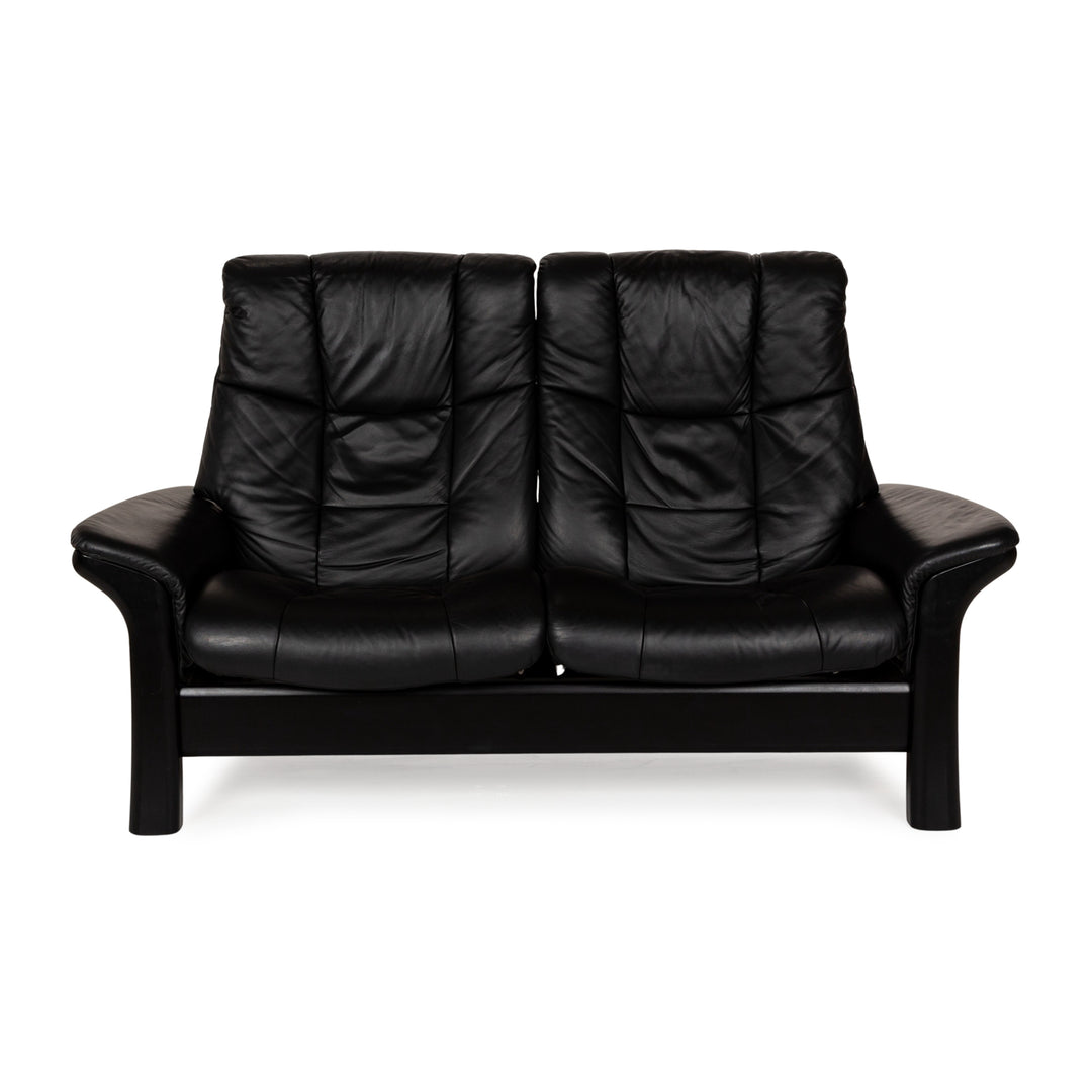 Stressless Buckingham Leather Two Seater Black Sofa Couch manual function