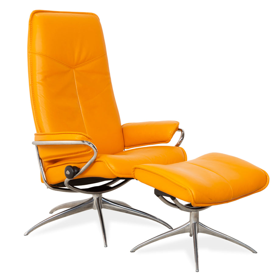 Stressless City Leder Sessel Orange Gelb inkl. Hocker manuelle Funktion