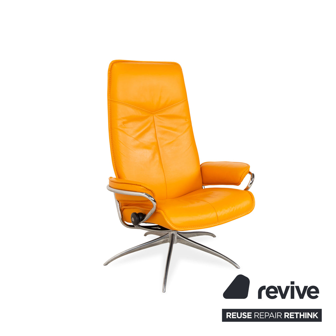 Stressless City Leder Sessel Orange Gelb inkl. Hocker manuelle Funktion