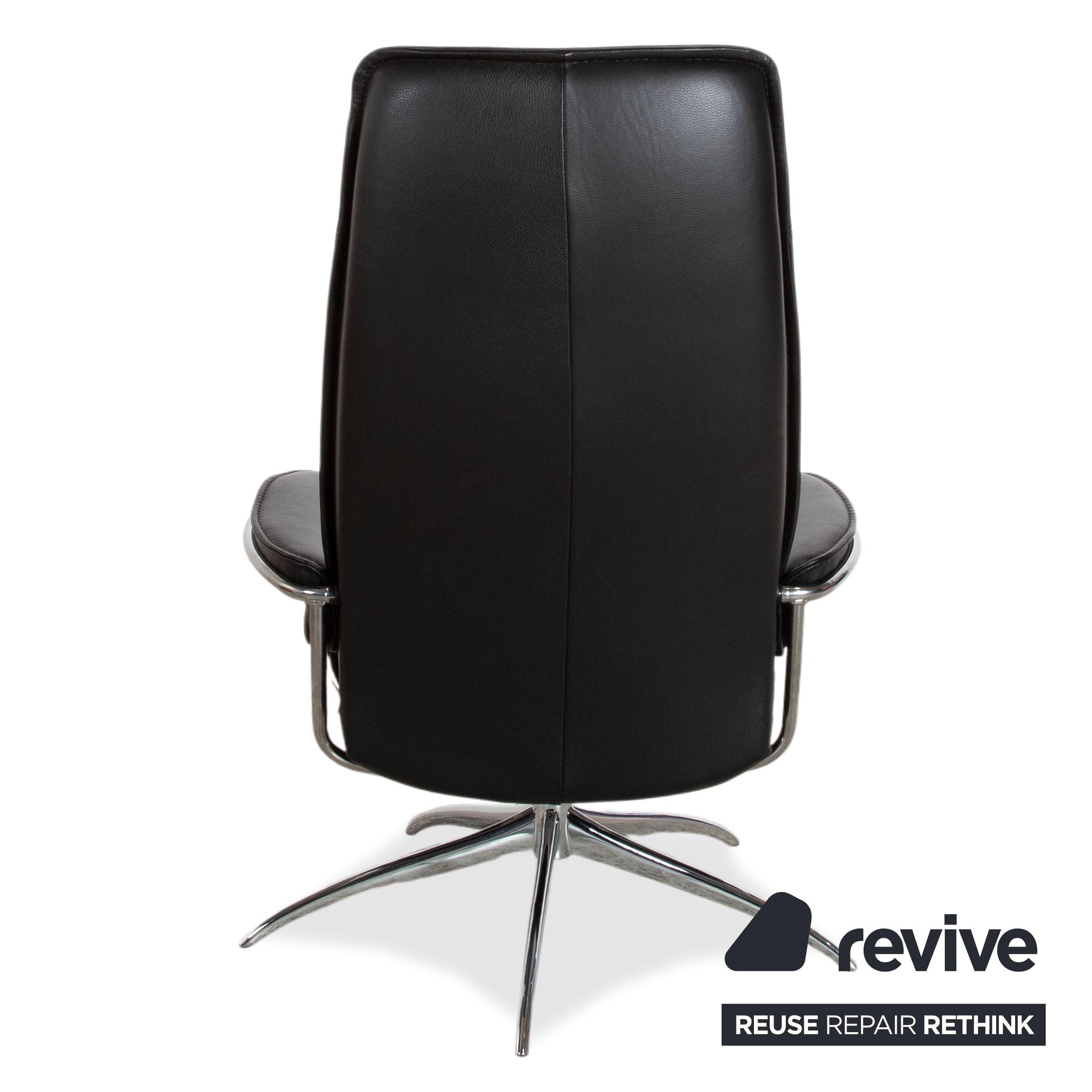 Fauteuil Stressless City en cuir noir avec repose-pieds, fonction manuelle, piètement étoile