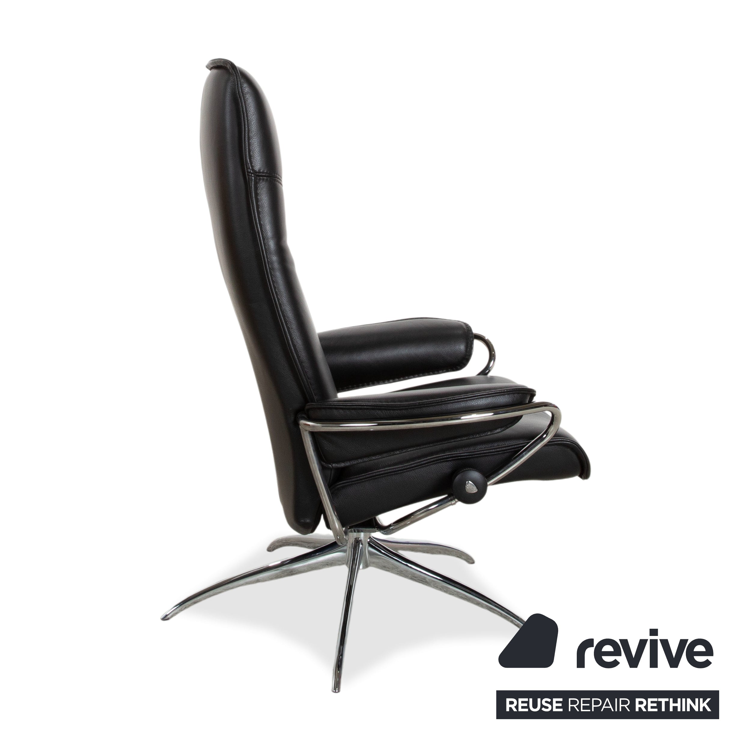 Fauteuil Stressless City en cuir noir avec repose-pieds, fonction manuelle, piètement étoile