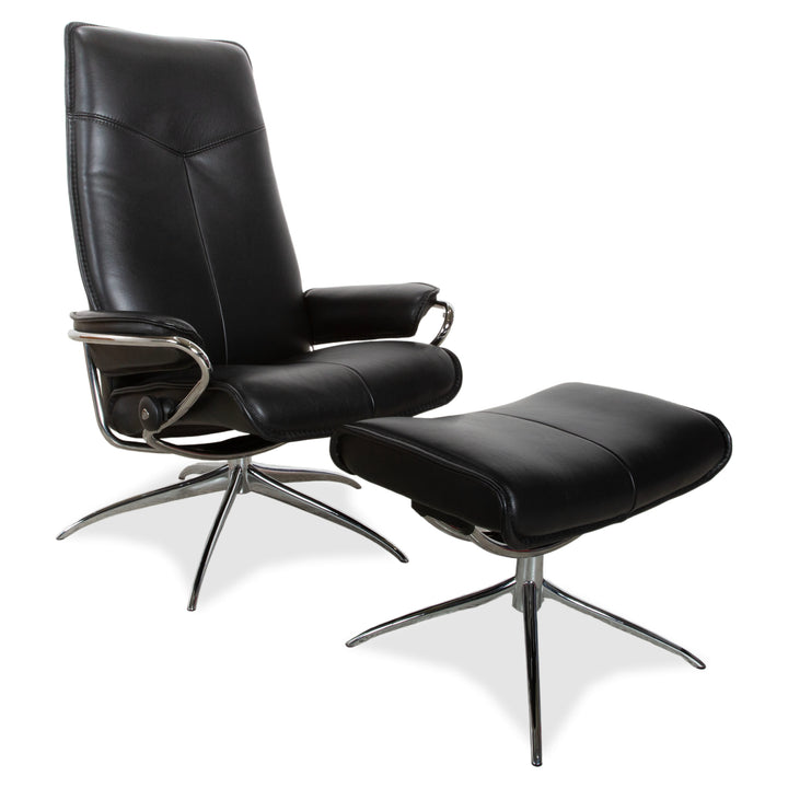 Stressless City Leder Sessel Schwarz inkl. Hocker manuelle Funktion Sternfuß