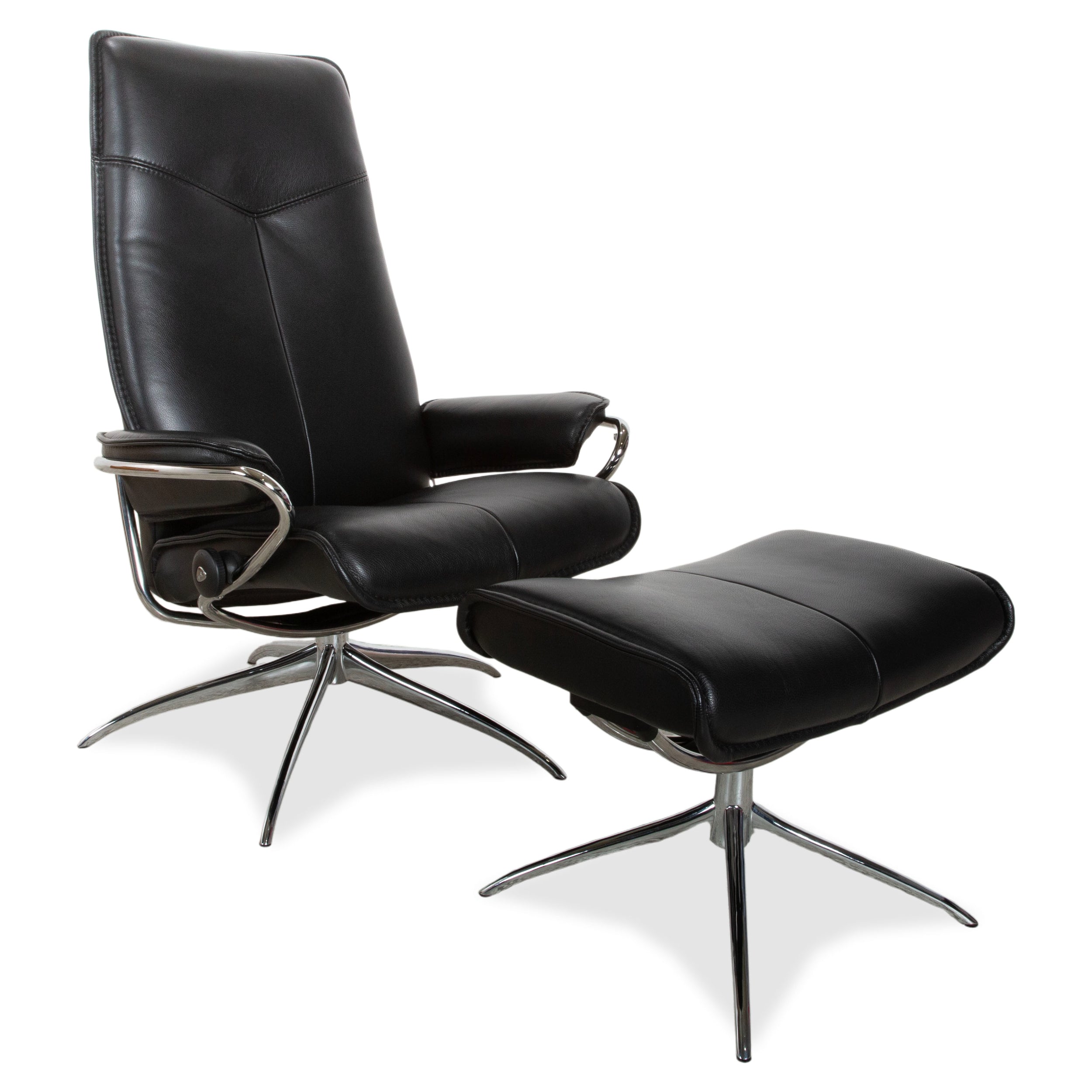 Fauteuil Stressless City en cuir noir avec repose-pieds, fonction manuelle, piètement étoile